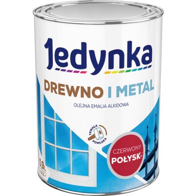 Farba alkidowa Jedynka Do Drewna I Metalu Połysk Czerwony Jasny 0,9 l