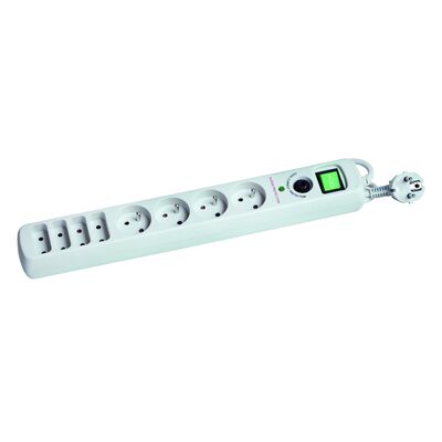 Przedłużacz 8-gniazdowy (4+4) z filtrem przepięciowym z łącznikiem szary 1,4 m Duwi