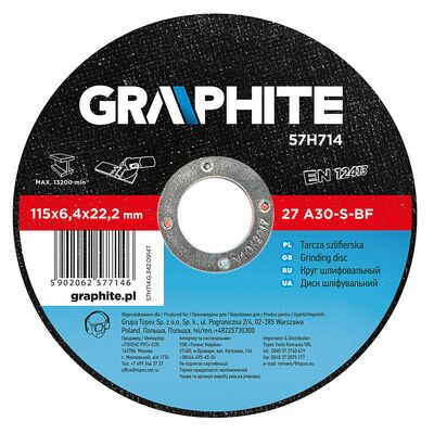 Tarcza szlifierska do metalu 115 x 6,4 x 22,2 mm, 27 A30-S-BF GRAPHITE