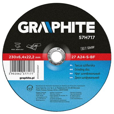 Tarcza szlifierska do metalu 230 x 6,4 x 22,2 mm, 27 A24-S-BF GRAPHITE