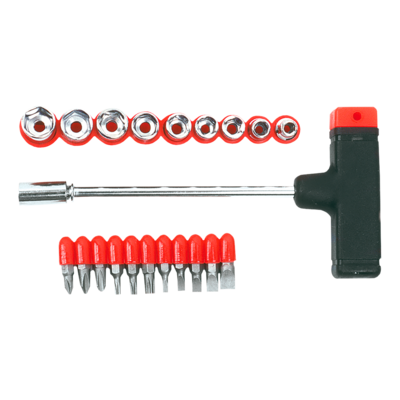 Końcówka wkrętakowa i nasadki z uchwytem, zestaw 22 sztuki 39D385 Top Tools