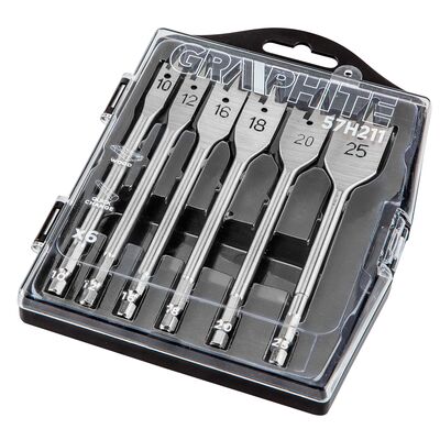 Wiertło do drewna łopatkowe, 10, 12, 16, 18, 20, 25 mm, zestaw 6 sztuk GRAPHITE