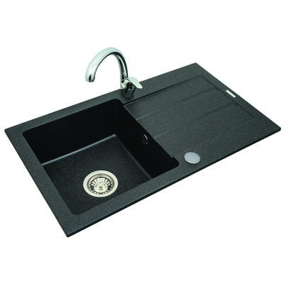 Zlewozmywak granitowy Rodos czarny + bateria Apollo chrom