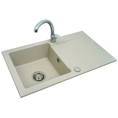 Zlewozmywak granitowy Rodos beż piaskowy + bateria Apollo chrom
