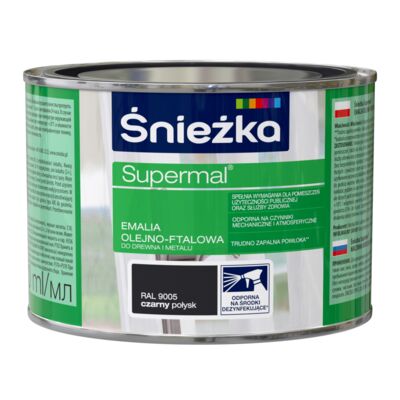 Farba emaliowa olejno-ftalowa Supermal czarna 400 ml Śnieżka