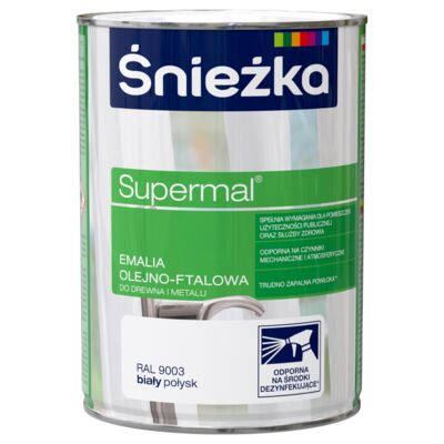 Farba emaliowa olejno-ftalowa Supermal połysk biały 0,8 l Śnieżka
