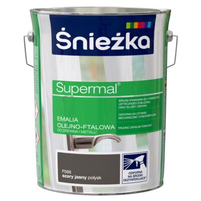 Farba emaliowa olejno-ftalowa Supermal szary jasny 5 l Śnieżka