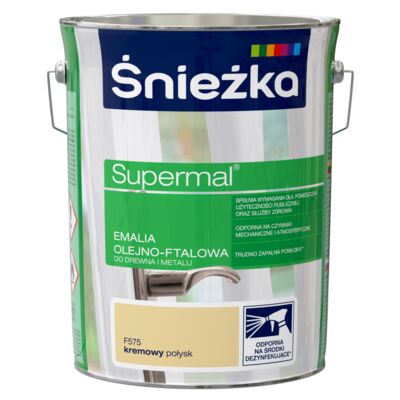 Farba emaliowa olejno-ftalowa Supermal kremowa 5 l Śnieżka