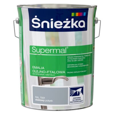 Farba emaliowa olejno-ftalowa Supermal stalowy 5 l Śnieżka