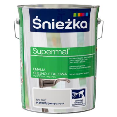 Farba emaliowa olejno-ftalowa Supermal popielaty jasny 5 l Śnieżka