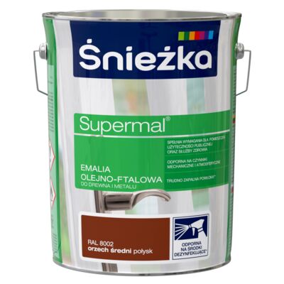 Farba emaliowa olejno-ftalowa Supermal orzech średni 5 l Śnieżka
