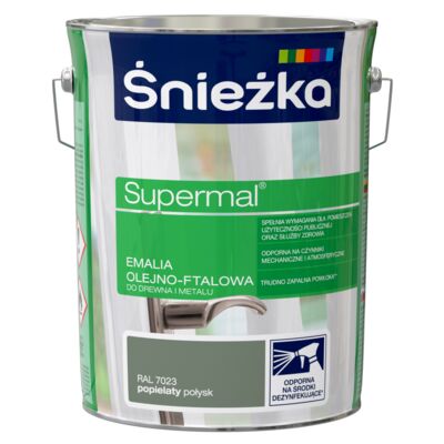 Farba emaliowa olejno-ftalowa Supermal popielaty 5 l Śnieżka