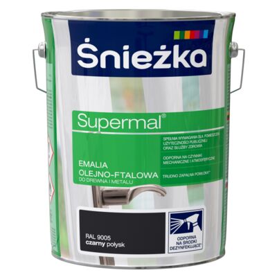 Farba emaliowa olejno-ftalowa Supermal czarny 5 l Śnieżka