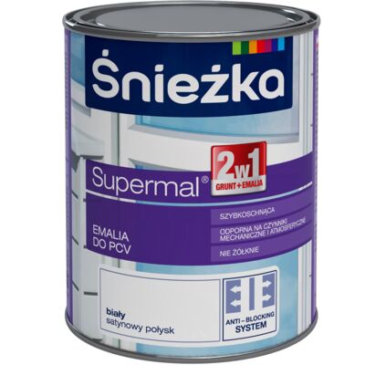 Farba emaliowa olejno-ftalowa Supermal Emalia do PCV biały 0,75 l Śnieżka