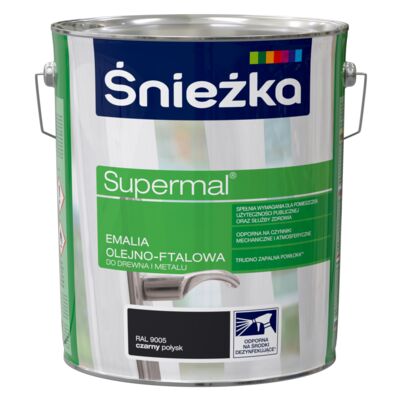 Farba emaliowa olejno-ftalowa Supermal czarny 10 l Śnieżka