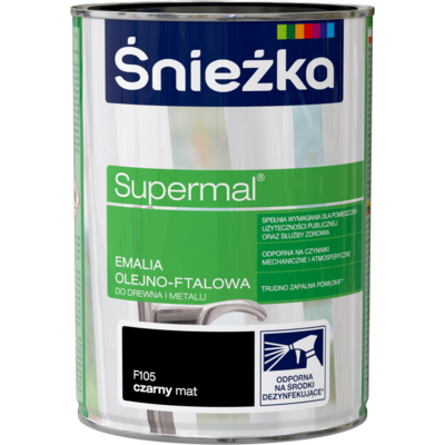 Farba emaliowa olejno-ftalowa Supermal mat czarny 0,8 l Śnieżka