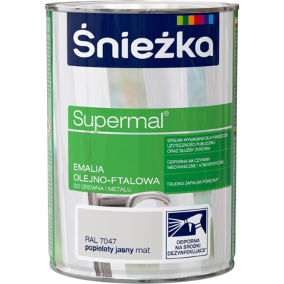 Farba emaliowa olejno-ftalowa Supermal mat popielaty jasny 0,8 l Śnieżka