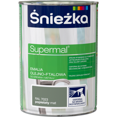 Farba emaliowa olejno-ftalowa Supermal mat popielaty 0,8 l Śnieżka