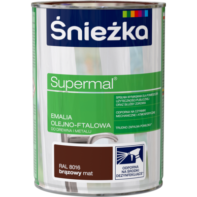 Farba emaliowa olejno-ftalowa Supermal mat brązowa 0,8 l Śnieżka