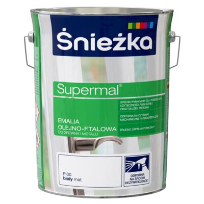 Farba emaliowa olejno-ftalowa Supermal mat biały 5 l Śnieżka