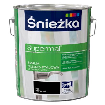 Farba emaliowa olejno-ftalowa Supermal mat czarny 10 l Śnieżka