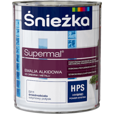 Farba emaliowa Supermal alkidowy biała satynowa 0,75 l Śnieżka