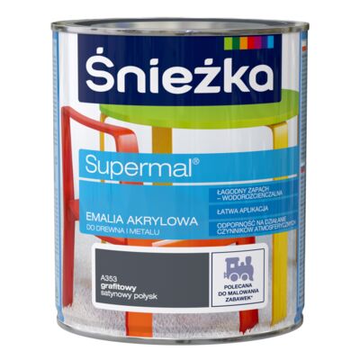 Farba emaliowa Supermal akrylowy A353 grafit SAT 0,8 l Śnieżka