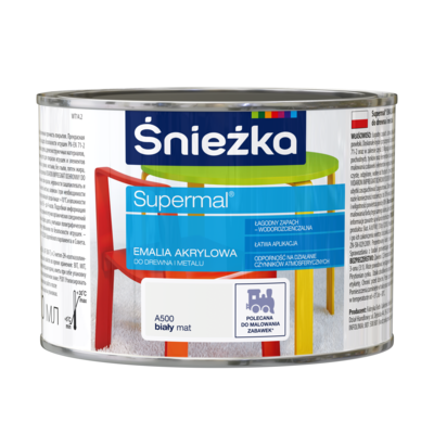 Farba emaliowa Supermal akrylowy A500 biały MAT 0,4 l Śnieżka