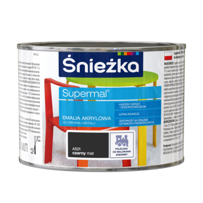 Farba emaliowa Supermal akrylowy A501 czarny MAT 0,4 l Śnieżka