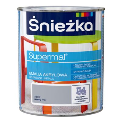 Farba emaliowa Supermal akrylowy A505 szary MAT 0,4 l Śnieżka