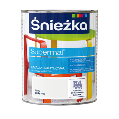 Farba emaliowa Supermal akrylowy A500 biały MAT 0,8 l Śnieżka