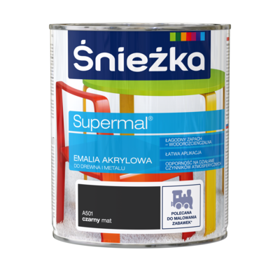 Farba emaliowa Supermal akrylowy A501 czarny MAT 0,8 l Śnieżka