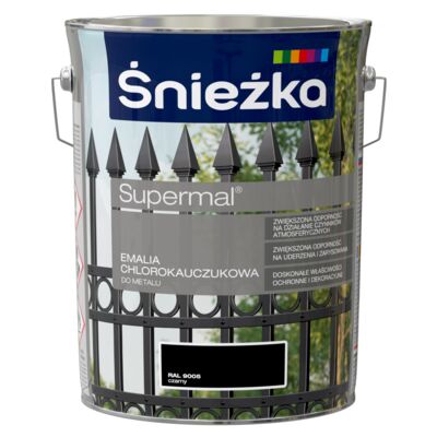 Emalia chlorokauczukowa Supermal czarna 5 l Śnieżka