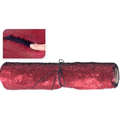 Materiał dekoracyjny duo cekiny czerwony / czarny 25 x 125 cm