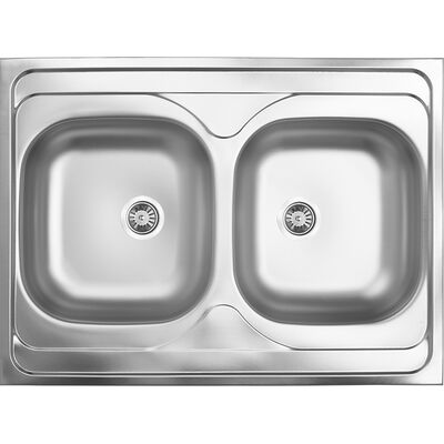 Zlewozmywak  60 nakładany 2-komorowy  60 x 80 cm stalowy Kuchinox