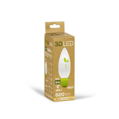 Żarówka ledowa 3LED świeczka E-27 8W barwa ciepła