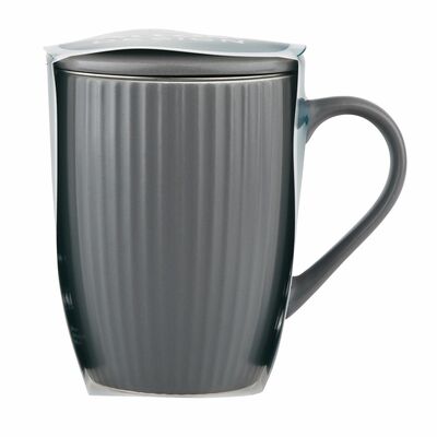 Kubek baryłka Ballerina szary 300 ml z zaparzaczem i pokrywką