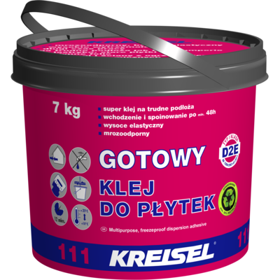 Klej do płytek dyspersyjny 111 gotowy D2E 7 kg biały KREISEL