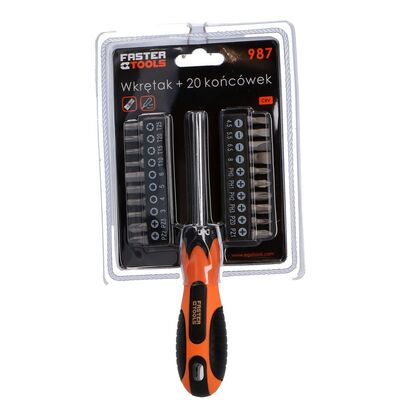 Wkrętak + 20 końcówek bit FASTER TOOLS