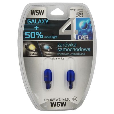 Zestaw żarówek samochodowych W5W 12V 5W całoszklana BLUE GALAXY 4CAR