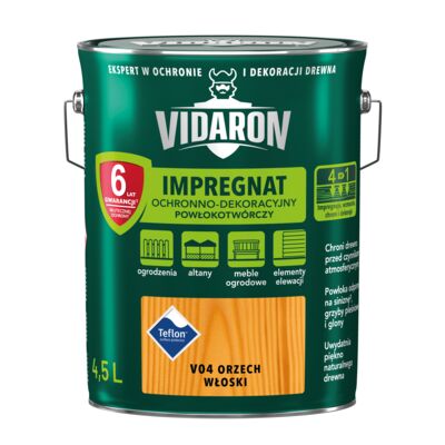 Impregnat Powłokotwórczy Ochronno-Dekoracyjny Orzech Włoski V04 4,5 l VIDARON
