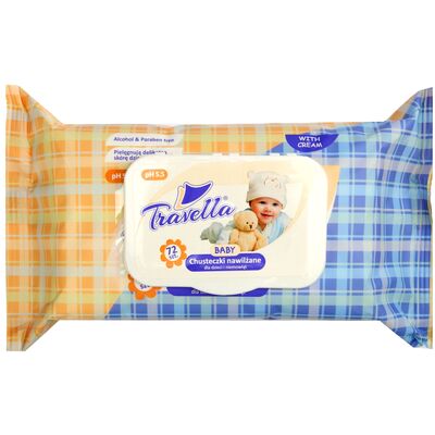Chusteczki TRAVELLA BABY 72 szt. z kremem FLIPTOP