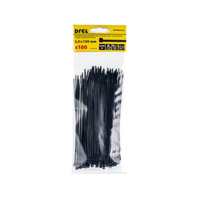 Opaska zaciskowa 2.5 x 150 mm czarna nylon 100 szt. Drel