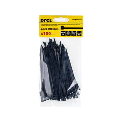 Opaska zaciskowa 2.5 x 100 mm czarna nylon 100 szt. Drel