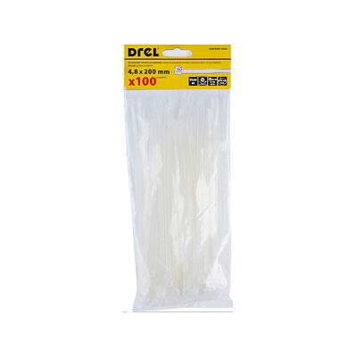 Opaska zaciskowa 4.8 x 200 mm biała nylon 100 szt. Drel