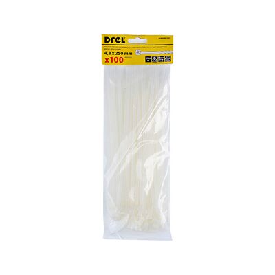Opaska zaciskowa 4.8 x 250 mm biała nylon 100 szt. Drel