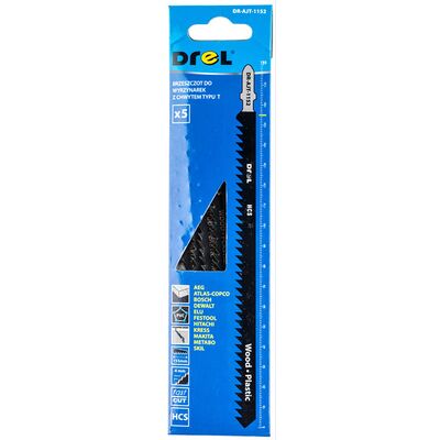 Brzeszczot do wyrzynarek z chwytem typu "T" drewno/plastik 155 mm zestaw 5 szt. Drel