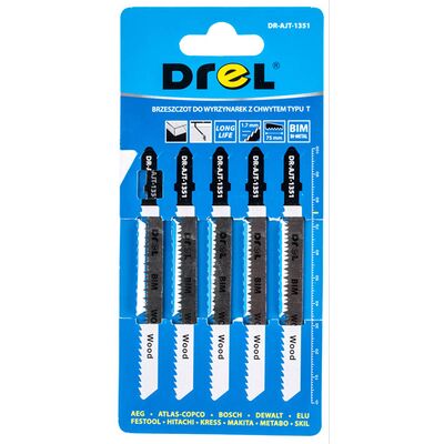 Brzeszczot do wyrzynarek z chwytem typu "T" drewno 75 mm zestaw 5 szt. Drel