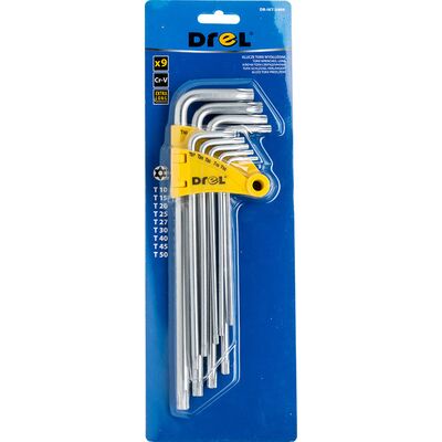 Klucz Torx z otworem bardzo długi T10-50 Cr-V komplet 9 szt. Drel