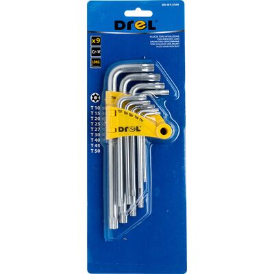 Klucz Torx z otworem wydłużony T10-50 Cr-V komplet 9 szt. Drel